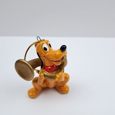 Vintage Disney Pluto Dog Christmas Ornament Tuba Ceramic Japan $11.99