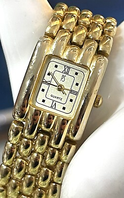 #ad Vintage Paul Sebastian PS Gold Tone Fold Over Clasp Bracelet Watch $18.74