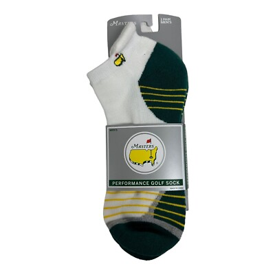 #ad Masters White and Green Ankle Performance Golf Socks with Yellow Stripes $36.99