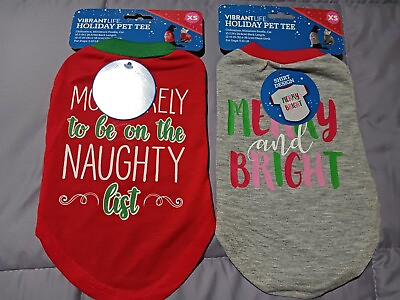 #ad NWT 2 #x27;Holiday#x27; Pet Tee Shirts Dog Cat Size XS 5 10lbs 10.5quot; Back Length $12.95