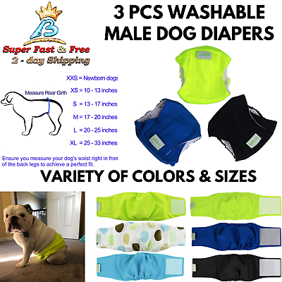 Reusable Male Dog Belly Bands Set Leak Proof Diaper Dogs Absorbent Pad Wraps 3pc $24.77