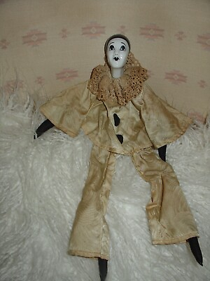 #ad Antique French Pierrot Doll Boudoir Type Porcelain Head Rope Body Blindermann $125.00