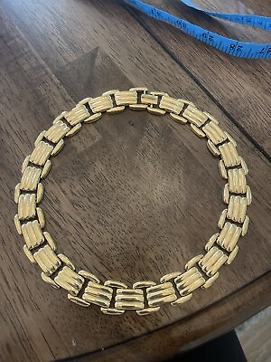 #ad Vintage Gold Tone Wide Chunky Necklace Statement Link Collar Choker Bib Retro $20.00