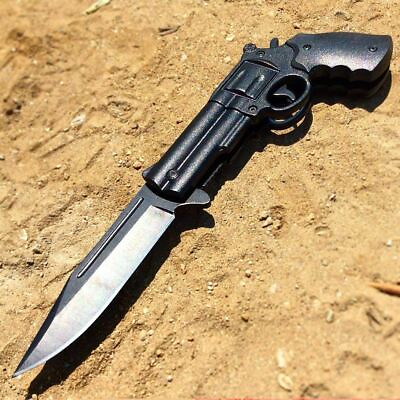 #ad 8quot; Tactical POLICE HAND PISTOL Gun Metal Folding Assisted Spring Pocket Knife $16.02