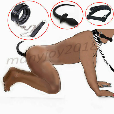 #ad Bdsm Bondage Puppy Silicone Bone Gag Dog Tail Plug Leather Padded Collar Crawls AU $73.49