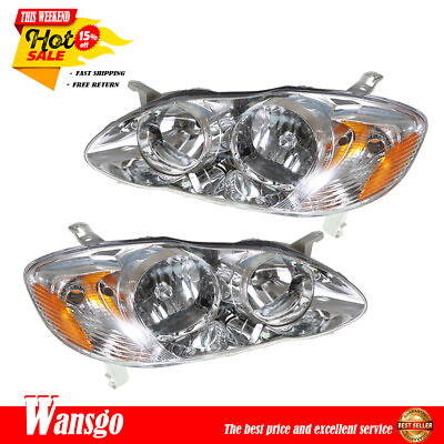 #ad Fit For 2003 2008 Toyota Corolla Pair Set Driver Passenger Chrome Headlights $57.20