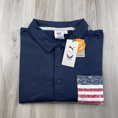 #ad Puma Golf Polo Shirt Volition Paisley America Pocket Navy Blue Mens Size XL NEW $34.95