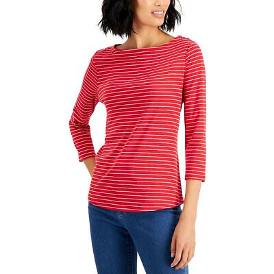 #ad Charter Club Womens Red Metallic Striped Shirt T Shirt Petites PXXS BHFO 2208 $8.99