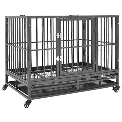#ad Dog Cage Dog Crate with Removable Tray Lockable Wheels Dog Kennel Steel vidaXL $377.99