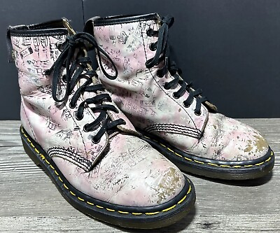 #ad Rare Doc Martens Pink London Icons Leather Boots England Womens US 7 Distressed AU $150.00