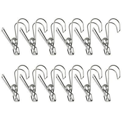#ad 12PCS Stainless Steel Short Tail Drying Clothes Clips with Hooks Heavy Duty M... $18.69