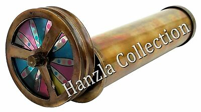 #ad Nautical Brass Antique Double Rotating Wheel Stained Glass Kaleidoscope $26.70