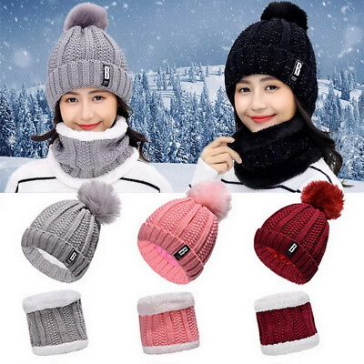 #ad Womens Slouchy Beanie Winter Hat Scarf Set Warm Knit Chunky Knitted Cap $6.99
