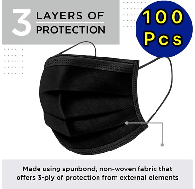 #ad 100 50 PCS Black Face Mask Mouth amp; Nose Protector Respirator Masks with Filter $8.69