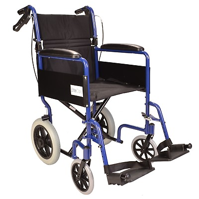#ad Lightweight folding Transport aluminium travel wheelchair attendant handbrakes $274.99