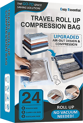 #ad 24 Travel Compression Bags Vacuum Packing Roll up Travel Space Saver Bags for L $29.41