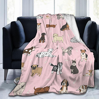 #ad Cute Dogs Pink Throw Blanket Ultra Soft Warm All Season Puppy Animals Decorative $29.99