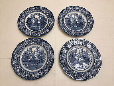 Liberty Blue Staffordshire Ceramic Set of 4 Dinner Plates Independence Hall $62.00