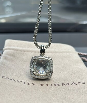 #ad David Yurman ALBION pendant White Topaz amp; DIAMONDS 14mm Silver 925 chain 20 In $235.00