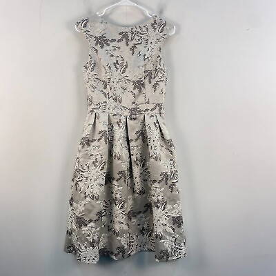 #ad Miss Selfridge Womens 4 Dress Midi Floral Gray Brocade Lined Taffeta Zip 10569 $83.85