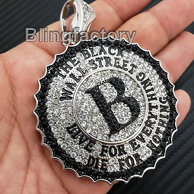 #ad ICED HIP HOP SILVER PLATED THE BLACK WALL STREET CUBIC ZIRCONIA CHARM PENDANT $24.99
