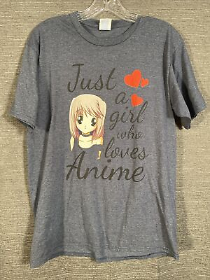 #ad Anime Top Womens Medium Just A Girl Who Loves Blue Graphic Hearts $17.77