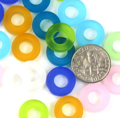 #ad Sea Glass 16 mm. Ring Beads You Pick Color Frosted Finish 2 Pieces $4.69