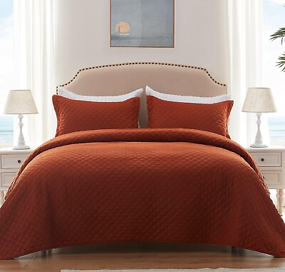 #ad SunStyle Home Quilt Set Full Queen Lightweight Bedspread w Pillowcases RUST $39.95