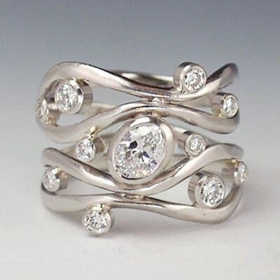#ad 925 Silver Filled Ring Fashion Jewelry Cubic Zircon Women Wedding Ring Sz 6 10 C $2.74