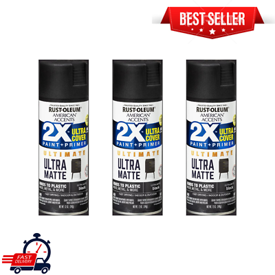 #ad PACK OF 3 Black 2X Ultra Cover Semi Gloss Spray Paint Black Spray Paint 12 Oz $21.99