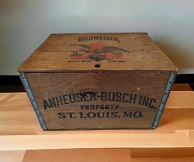 #ad Budweiser Wood Beer Wooden Crate Box Checkers Lid Anheuser Busch Since 1876 $59.00