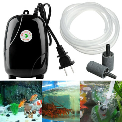 #ad Black Silent Air Pump Aquarium Fish Tank 2 Outlets Pumps Hydroponic Oxygen US $16.89