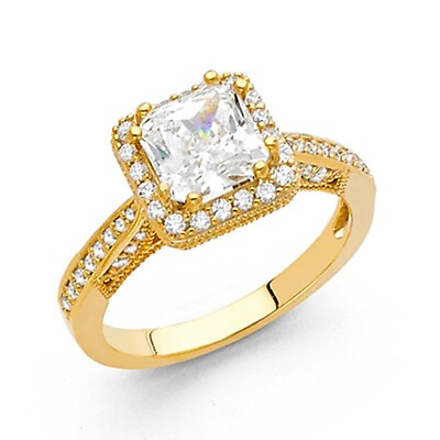 #ad 14K Yellow Gold Princess Stone Cubic Zirconia Engagement Ring for women $454.12