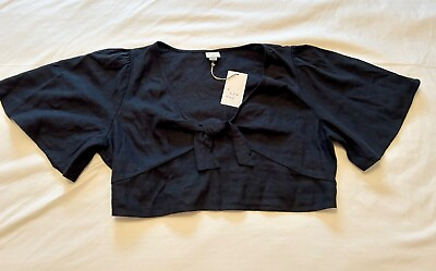 #ad NWT A New Day Crop Flutter Sleeve Black Linen Top Women’s Size Large $12.50
