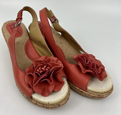 #ad Born Blossom Slingback Open Toe Wedge Sandal Sz 9 Red Leather C63505 Women’s $24.90
