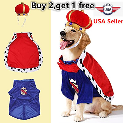 #ad Pets Dog King Costume Clothes Cloak with Crown Hat Cat Dress Xmas Halloween Gift $5.49