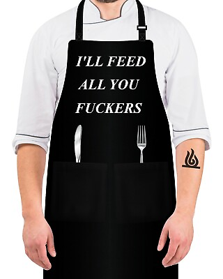 #ad BBQ Funny Grilling Aprons Dad Man Men Apron 2 Pockets Cooking Ill Feed All You $18.95