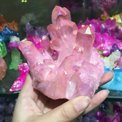 #ad 120g Natural Pink Aura Quartz Crystal Cluster VUG Titanium Specimen Mineral Rock $10.44