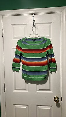 #ad Chaps Womens Small Sweater Linen Blend Cotton 3 4 Sleeves Stripes Lightweight $16.50
