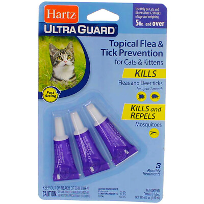#ad 2 Pack Hartz UltraGuard Flea amp; Tick Drops for Cats amp; Kittens 5 lbs amp; over 3 Ct $13.63