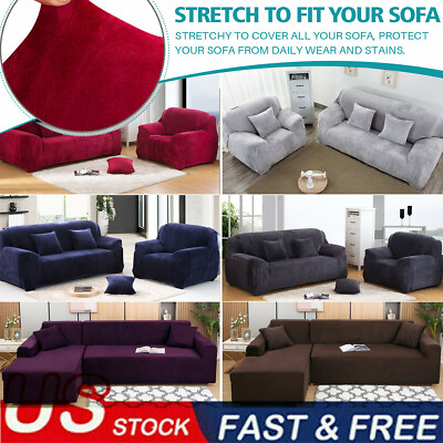 1 2 3 4 Seater Stretch Sofa Covers Couch Chair Thick Plush Slipcover Protector $37.04