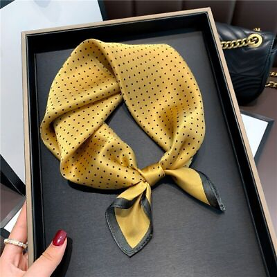 #ad 100% Mulberry Satin Silk Scarf Bandanna Dots Print Necktie Hairband 21quot; Yellow $10.50