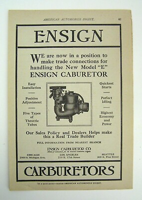 #ad 1921 Ensign Model E Automobile Carburetor Original Magazine Ad Advertisement $9.99