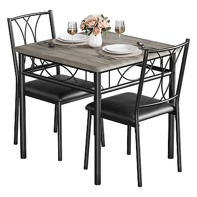 #ad Dining Set Table and 2 Upholstered Chairs Wood Top Breakfast Dinette for Kitchen $109.99