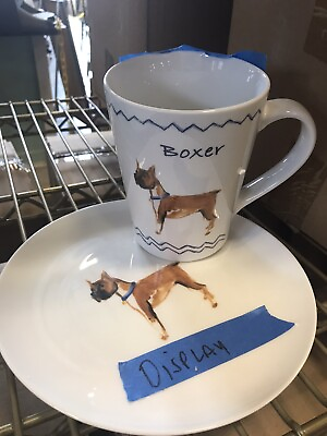 NEW Boxer Dog Tall Coffee Picture Cup Mug with Matching Saucer Plate $9.99