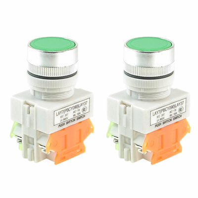 #ad 2 Pcs Round Green Cap Momentary Electric Push Button Switch AC 660V 10A AU $15.92