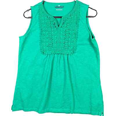 #ad Talbots Womens Shirt Green Sleeveless Tank Crochet 100% Cotton Medium $16.00