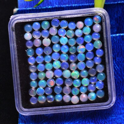 #ad 90 Pcs Natural Opal Flashy Multi Color 3mm Round Cabochon Loose Gemstones Lot $29.89