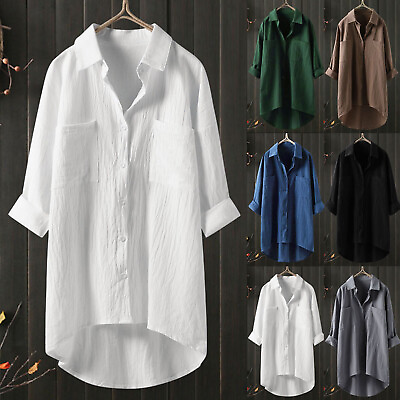 #ad Down Long Blouses Casual Shirts Tops Women#x27;s Button Sleeve Women#x27;s Blouse $22.14
