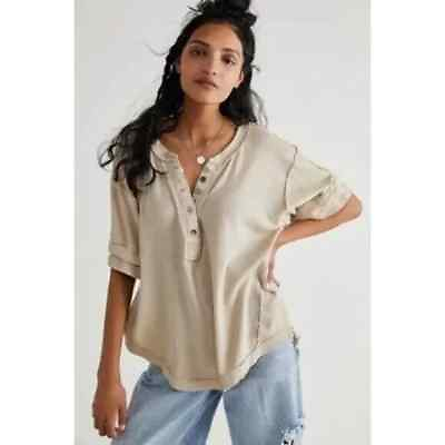 #ad Free People Heritage Henley Oversize Summer Tee Top Khaki Small RRP $68 GBP 21.99